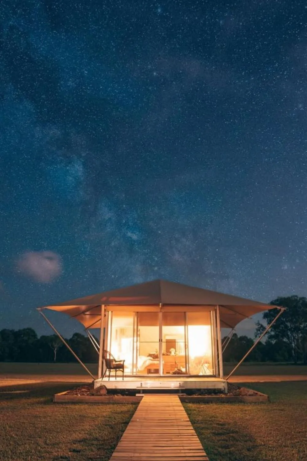 Glamping tent under stars