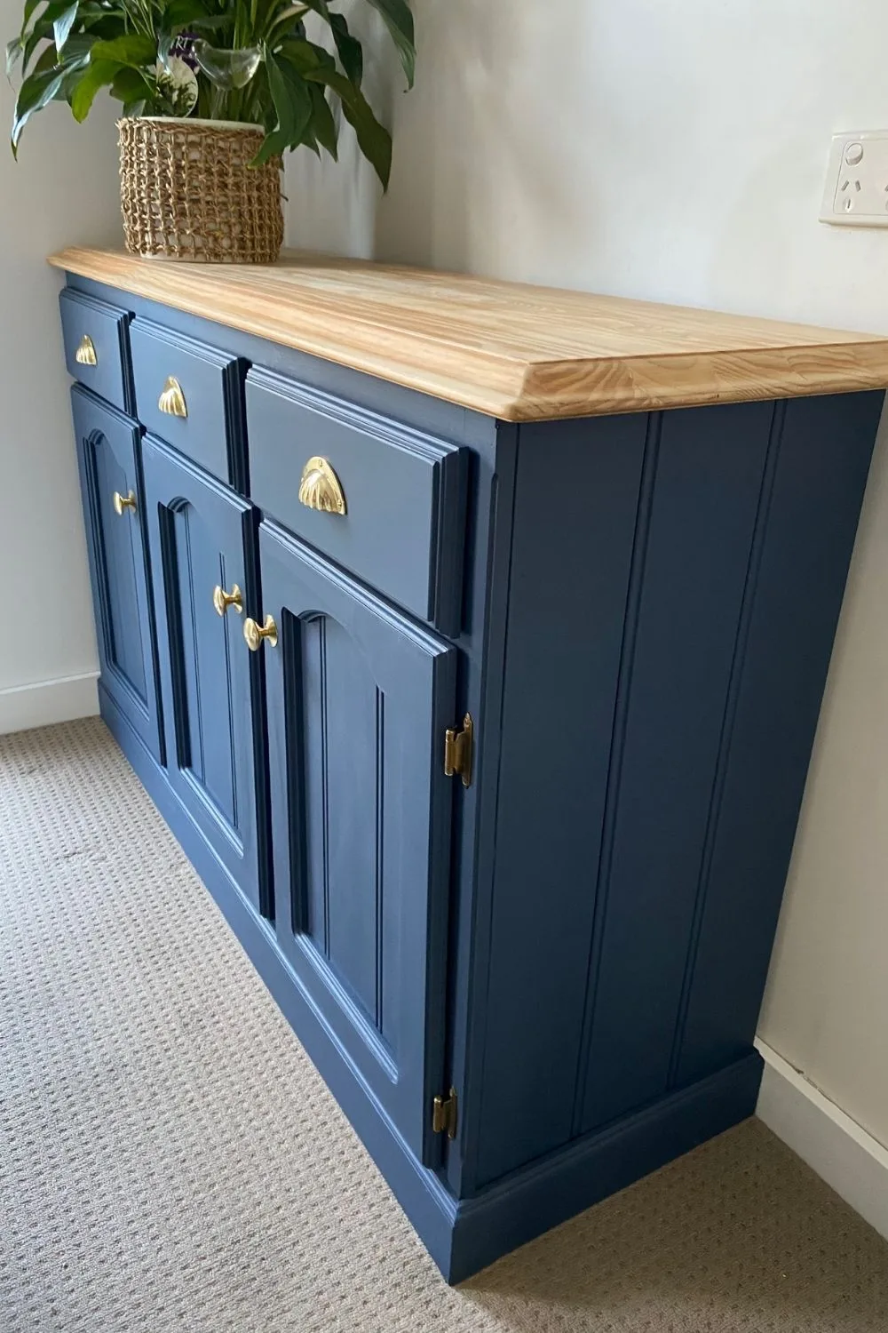 side shot of royal blue cabinet makeover