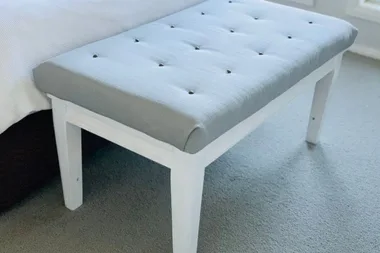 updated coffee table turned white and grey ottoman