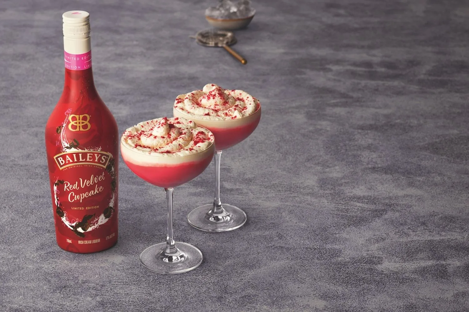 Red velvet martini with whipped cream