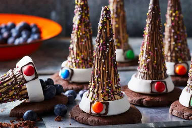 Halloween witches hats with fresh blueberries