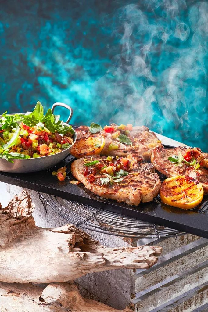 Barbecued lamb chops with lazy caponata