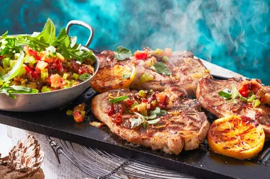 Barbecued lamb chops with lazy caponata