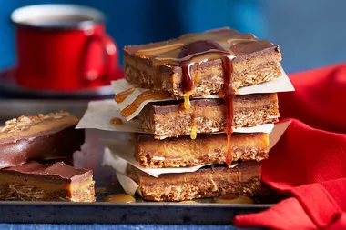 Chocolate caramel Anzac slice