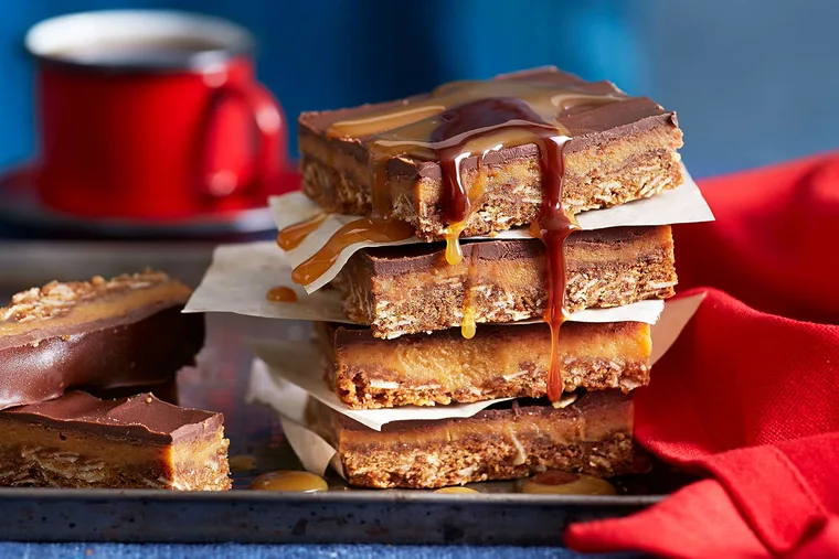 Chocolate caramel Anzac slice
