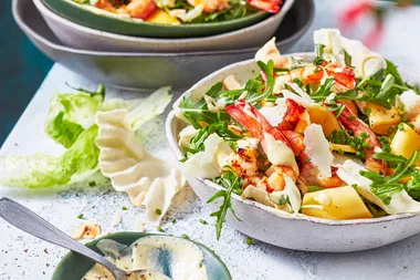 Aussie Caesar salad with king prawns and mango