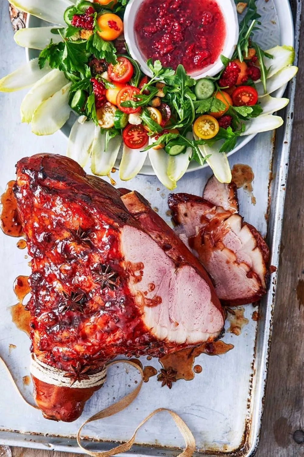 glazed ham with salad on side