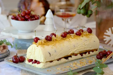 Raspberry, ginger and mascarpone Christmas log