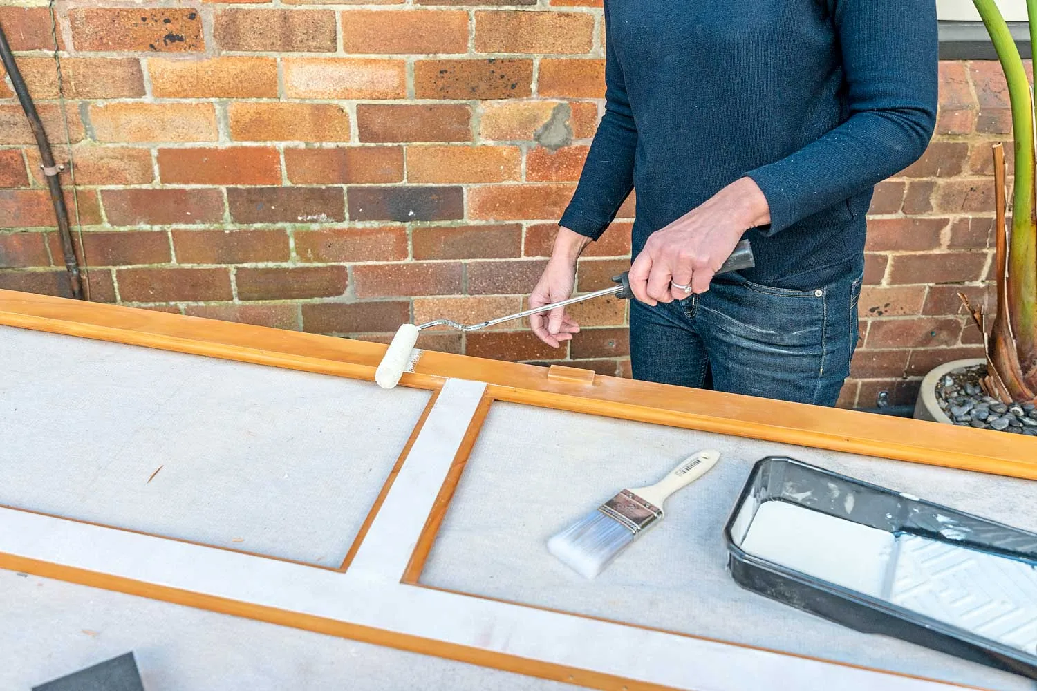 Paint timber frame of cabinet door