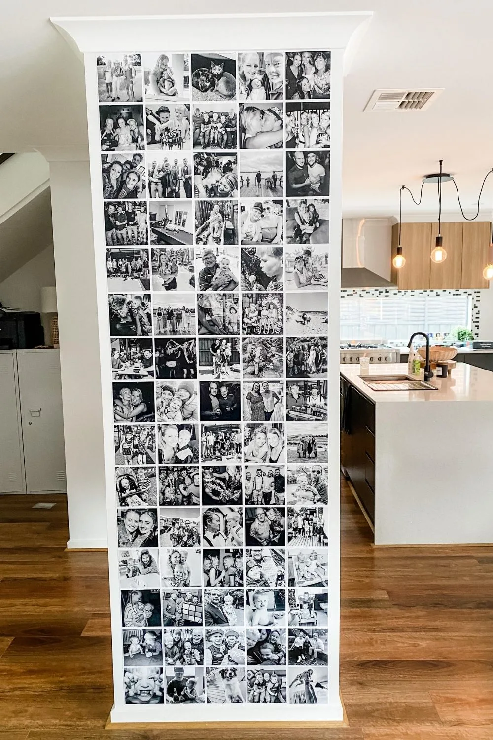 A homemade photo wall is a simple way to add custom artwork to your home.