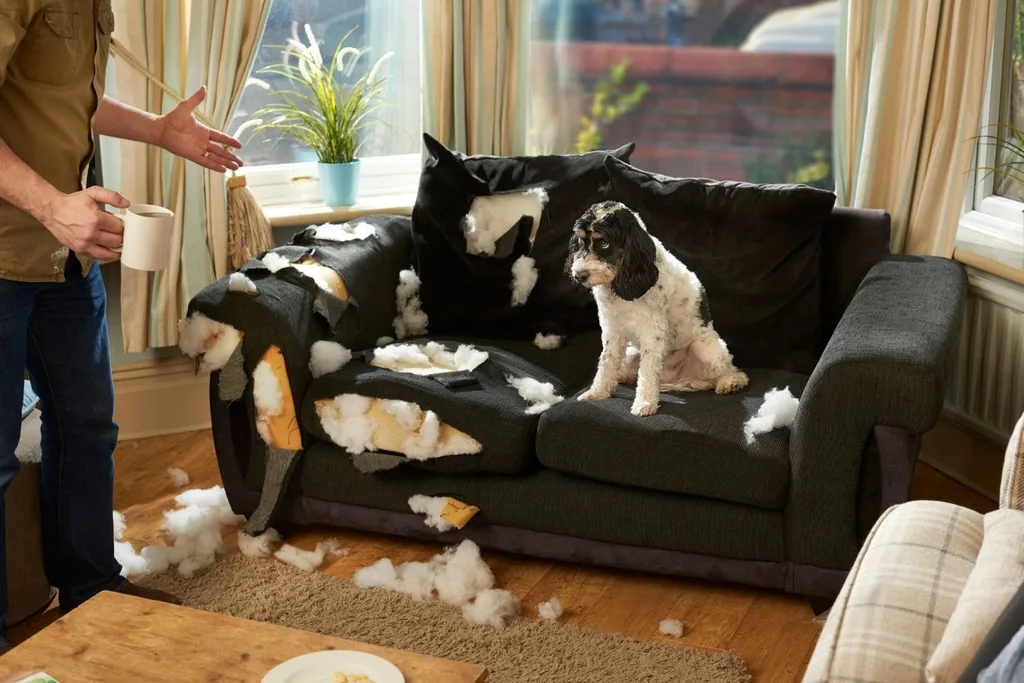 dog destroying couch