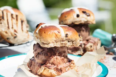 Milo barbecue hot cross bun ice cream sandwich