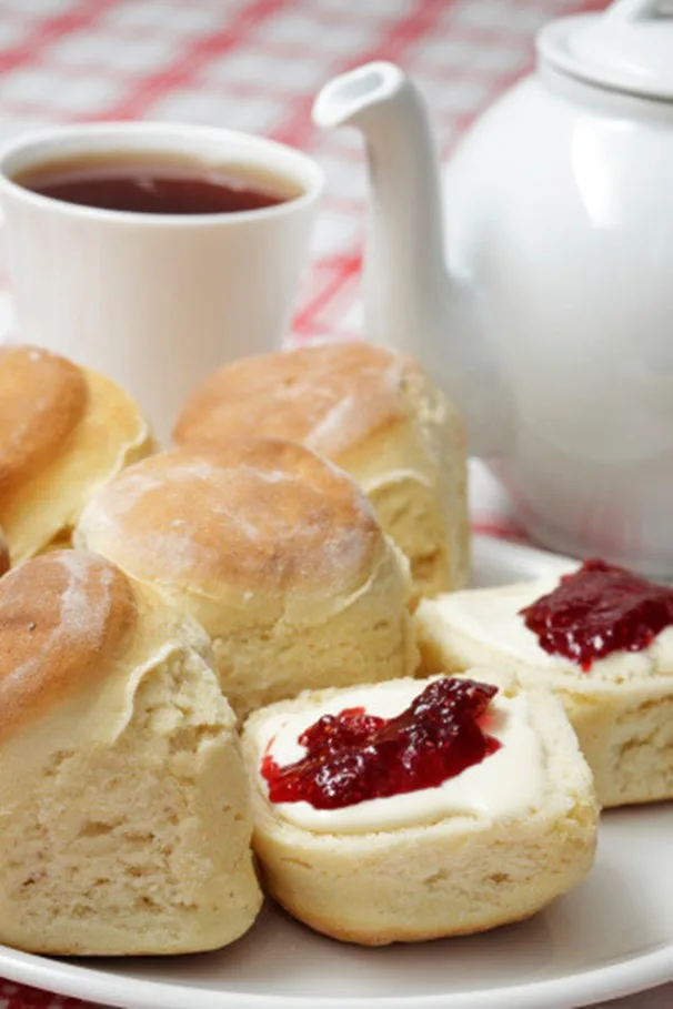 Rich scones with jam and cream