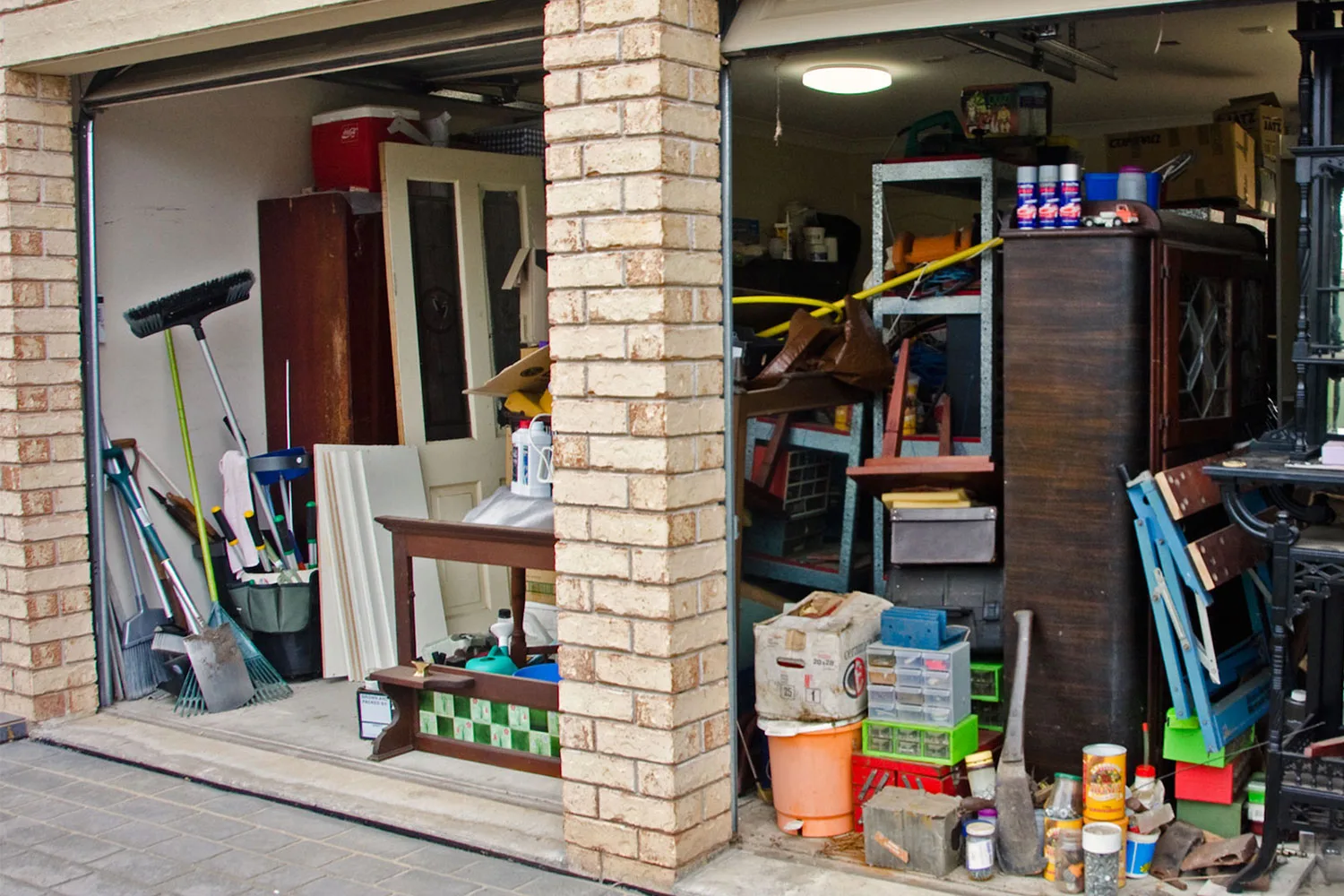Cluttered double garage
