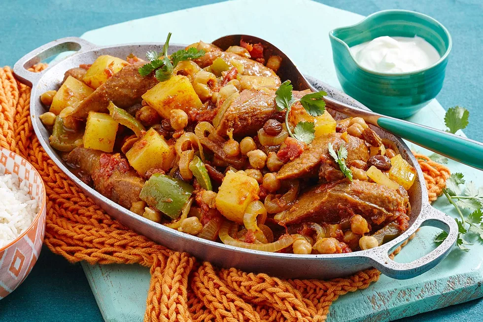 Curried sausages.