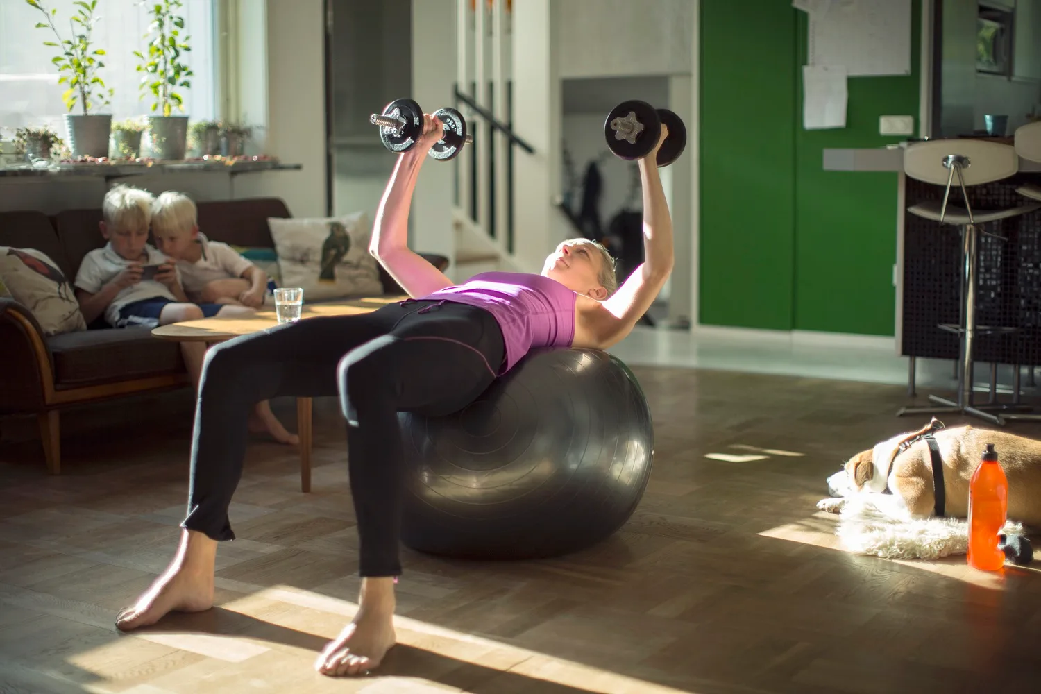 woman worknig out at home