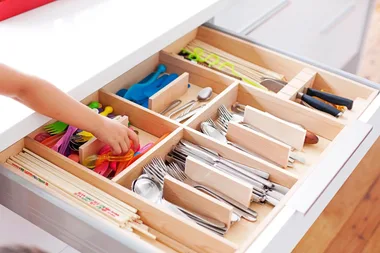 Organised kitchen cutlery drawer