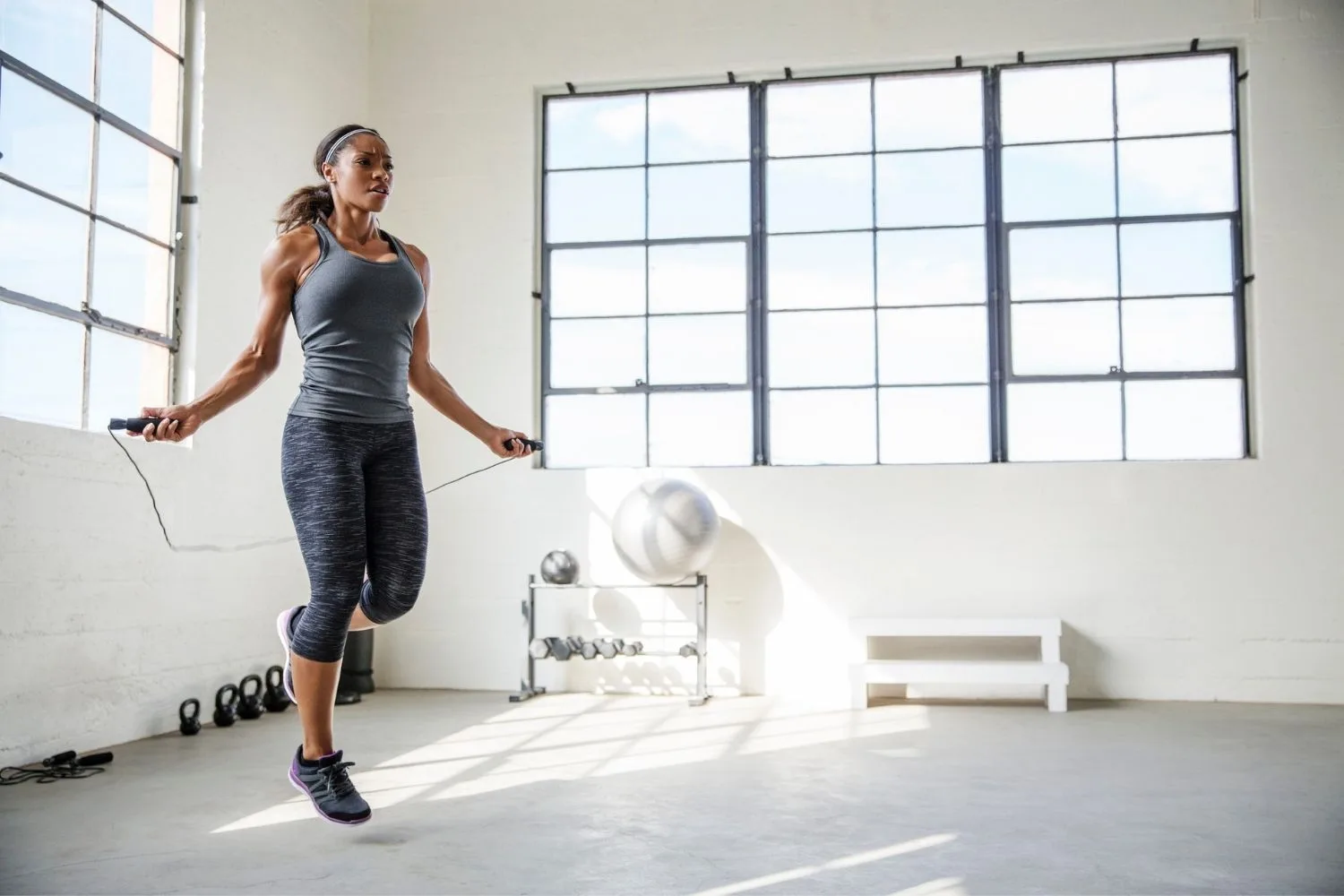 woman skipping