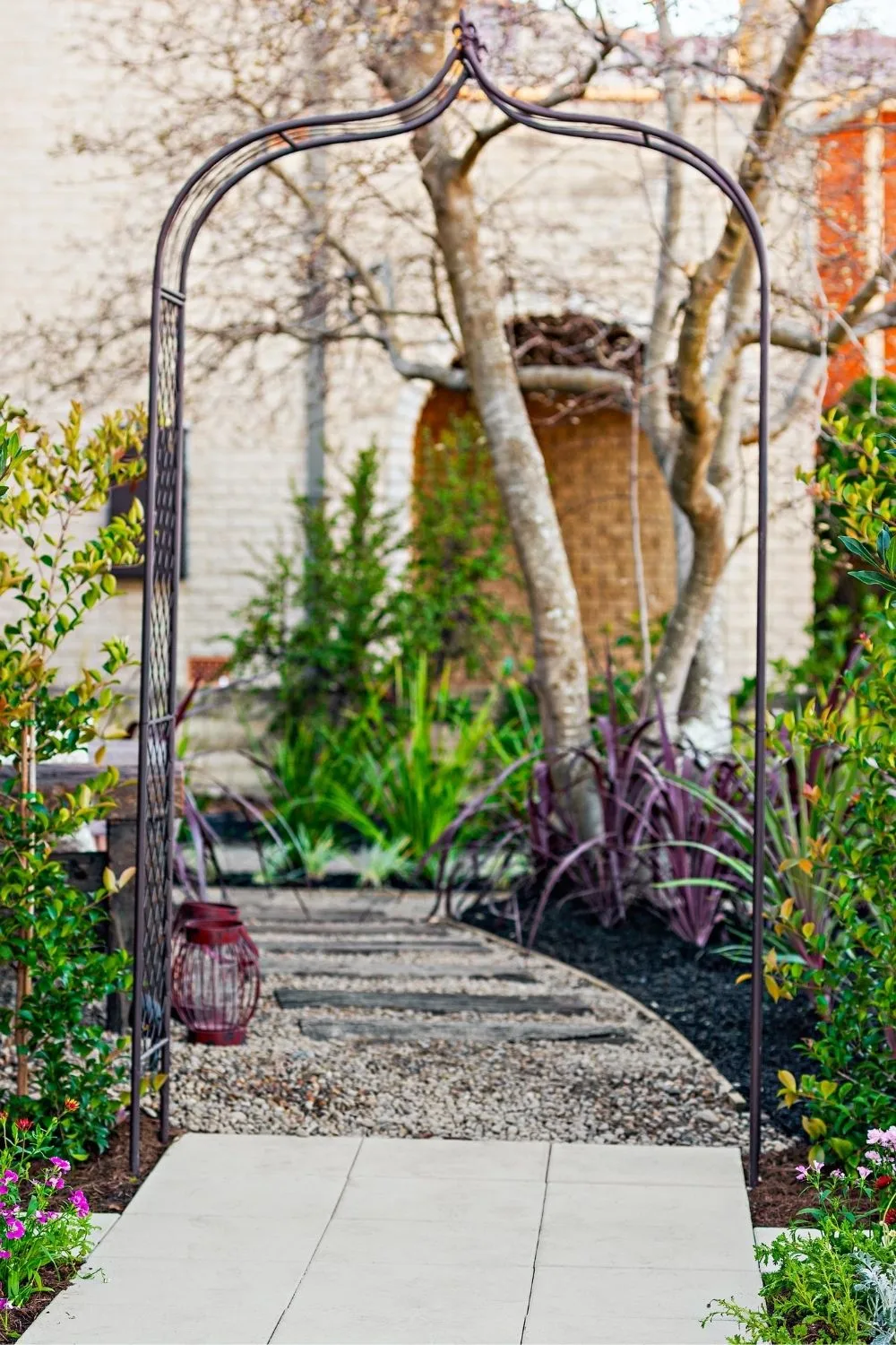 Paved courtyard with arch