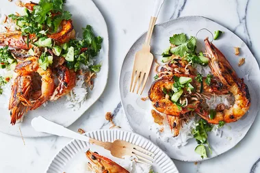 Karen Martini’s barbecue prawns with cucumber relish