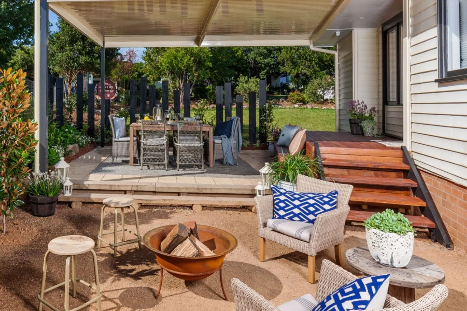 Front porch with entertaining space