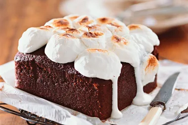 Mocha-choc cake with marshmallow top