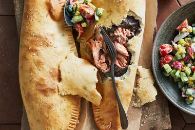 Trout in blankets with chopped salad and relish