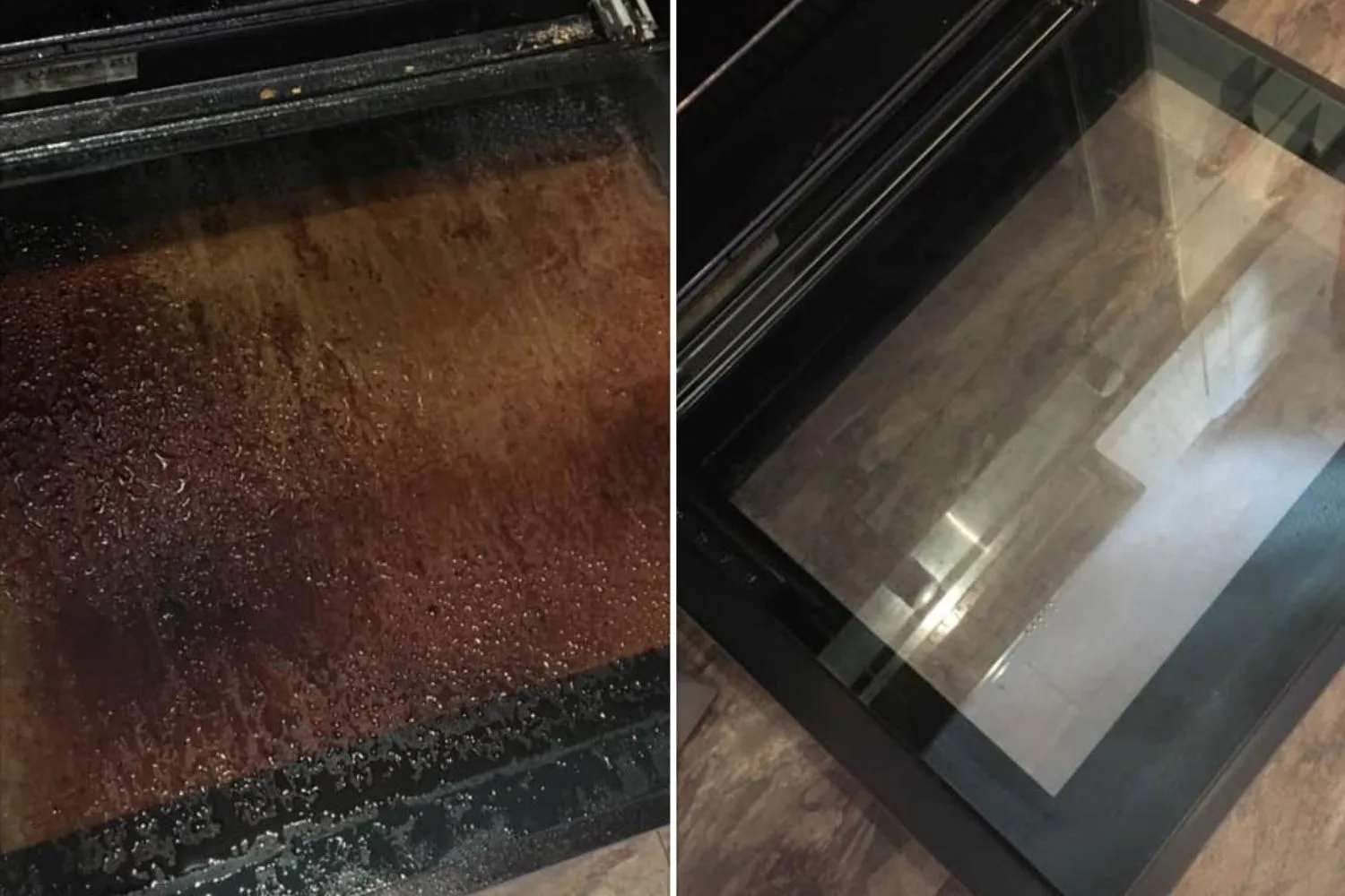Before and after oven cleaning