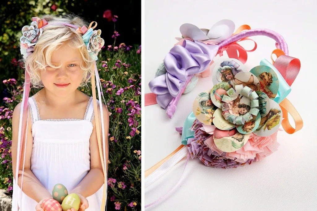 Girl wearing Easter headband with streamers