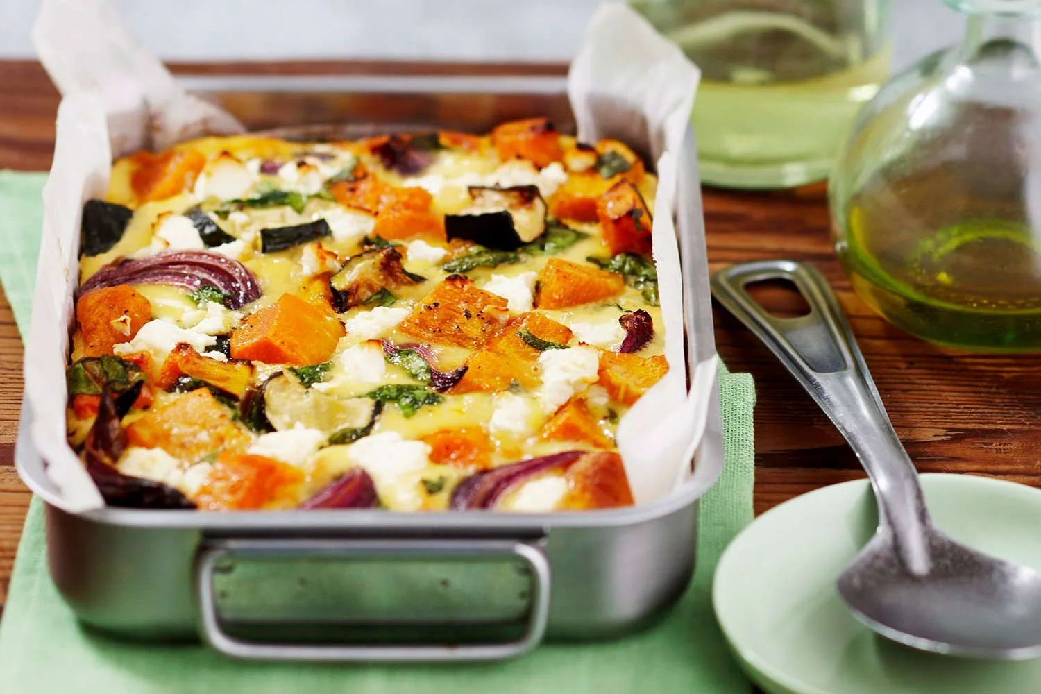 Roasted pumpkin, spinach and feta slice-image