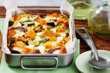 Roasted pumpkin, spinach and feta slice