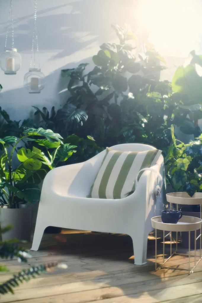 IKEA outdoor armchair with Hilamaria striped cushion