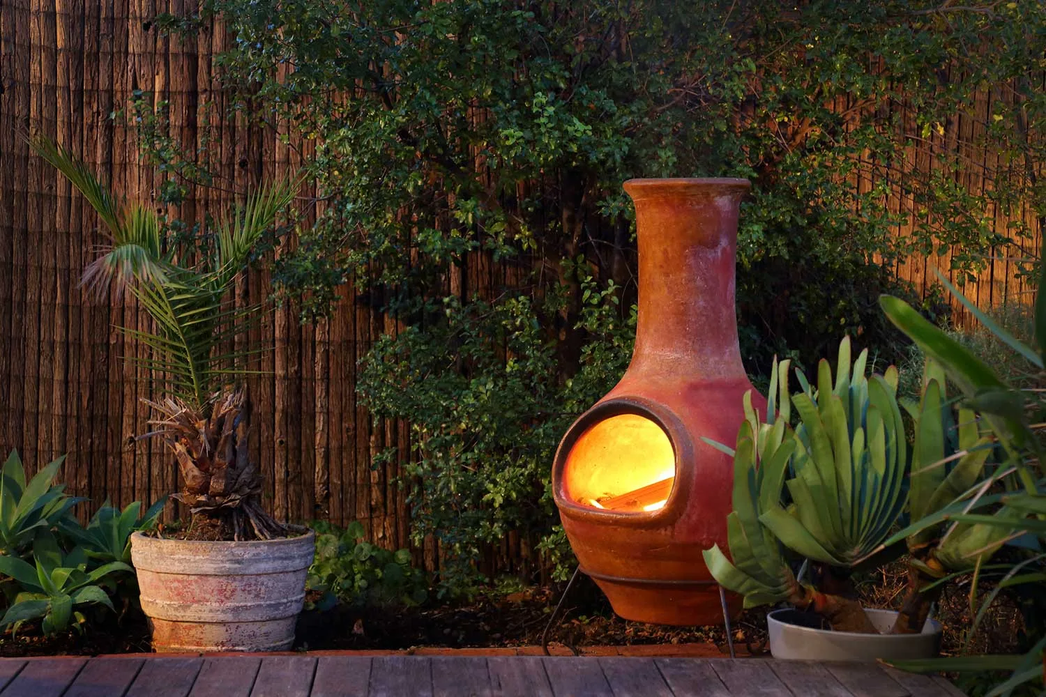 Deck with chiminea