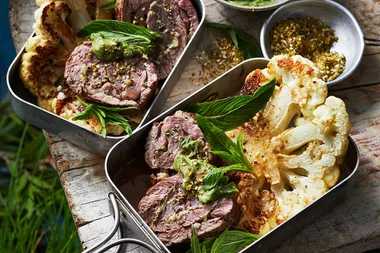 Barbecue lamb roll with cauliflower steaks