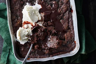 Chocolate salted self-saucing pudding