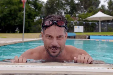 Sam Wood goes swimming