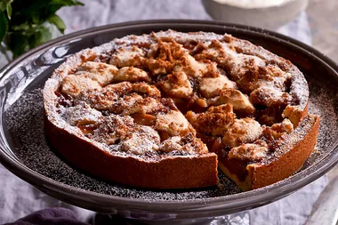 A delicate rhubarb and apple pie with homemade pastry