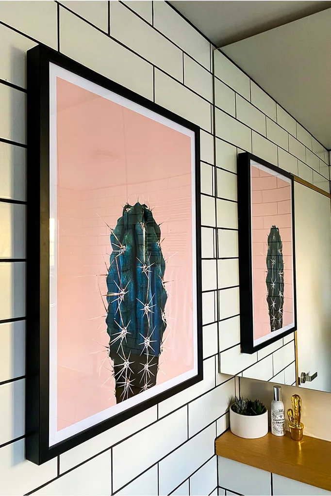 Mid century modern inspired artwork in Megan Gale's holiday home in Daylesford