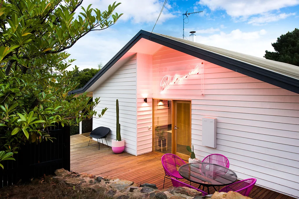 Megan Gale's white weatherboard cottage in Daylesford