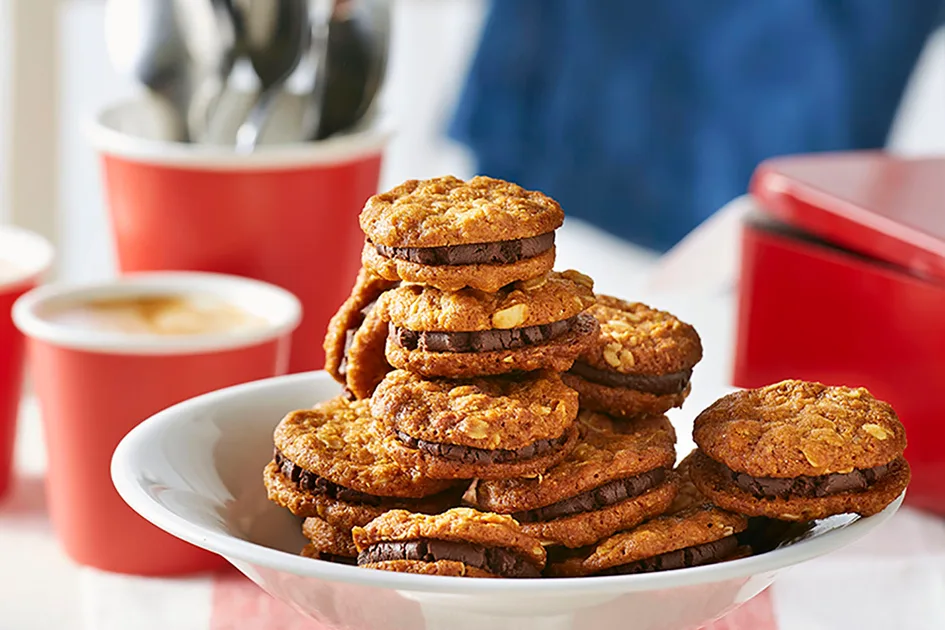 Chocolate cream Anzac biscuits Recipe | Better Homes & Gardens Australia
