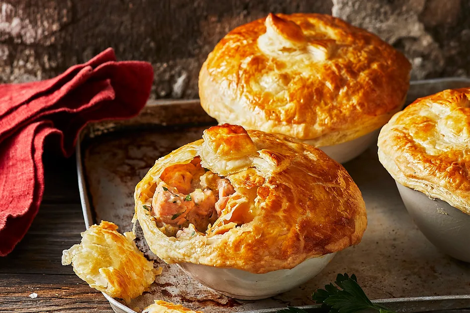 Cheat's salmon, potato and leek pot pies Recipe - Better Homes & Gardens Australia