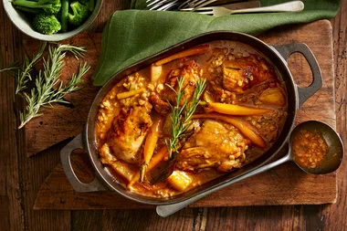 Slow cooker chicken stew with rosemary and barley