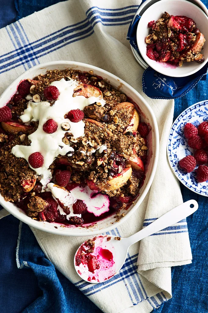 Raspberry and hazelnut crumble