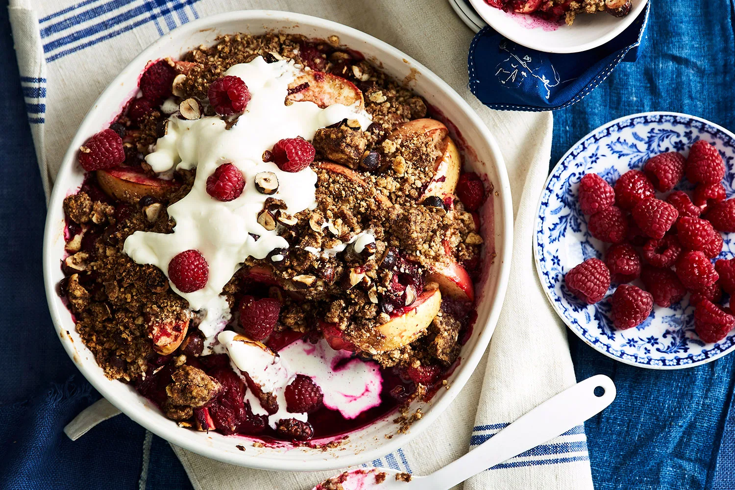 Raspberry and hazelnut crumble