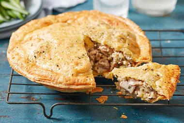 Grandma’s chicken, mushroom and leek pie