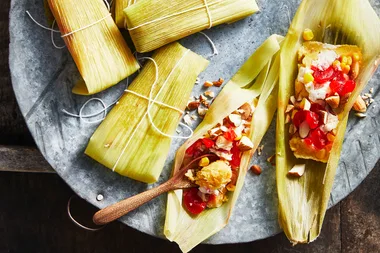Chery, almond and corn tamales