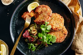 Tuna and sweet potato patties with pickled salad