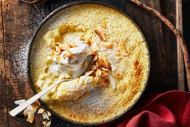 5 minute pina colada self-saucing pudding