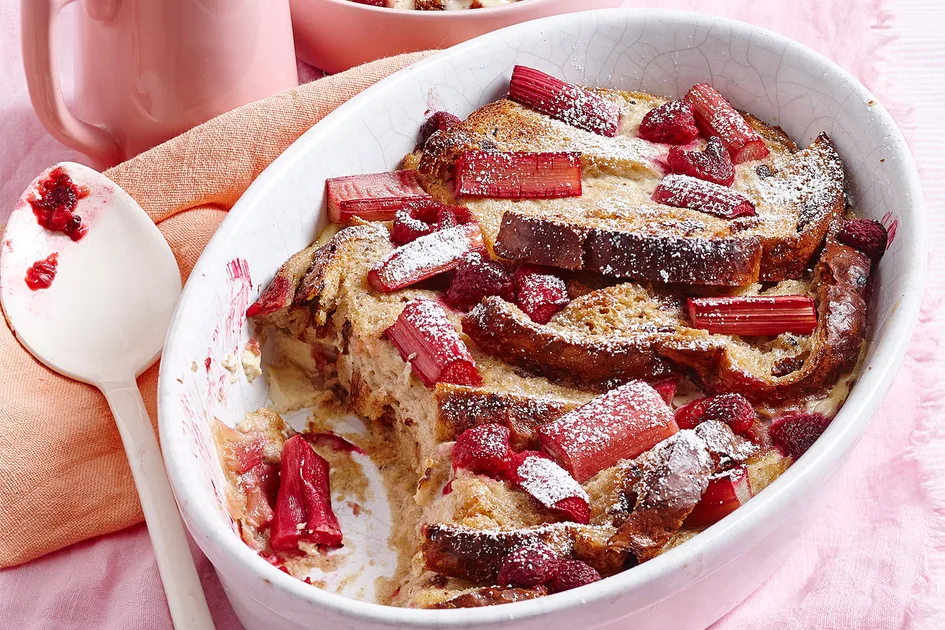 Rhubarb and raisin bread and butter pudding recipe Recipe | Better Homes & Gardens Australia
