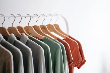 Shirts on wooden coat hangers